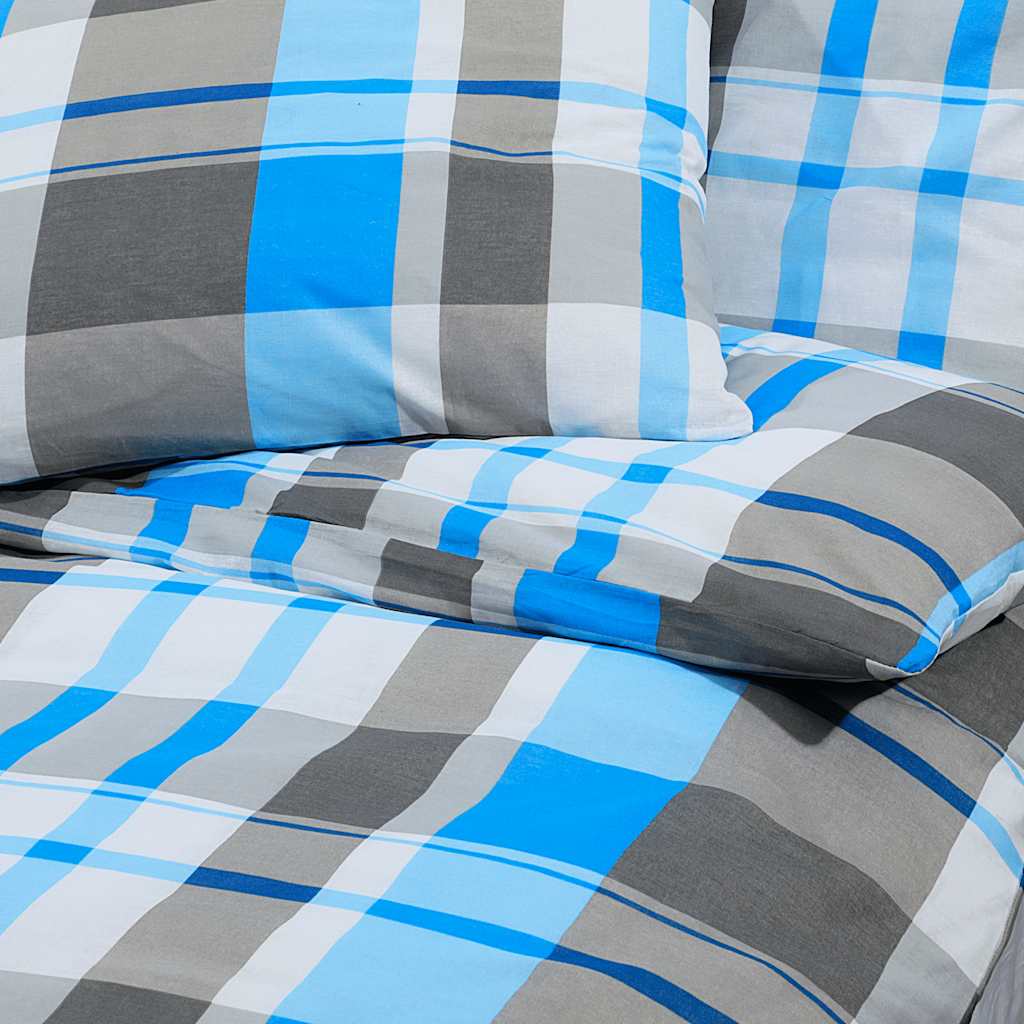 vidaXL Ensemble de housse de couette Bleu et gris 260x240 cm Coton - 7