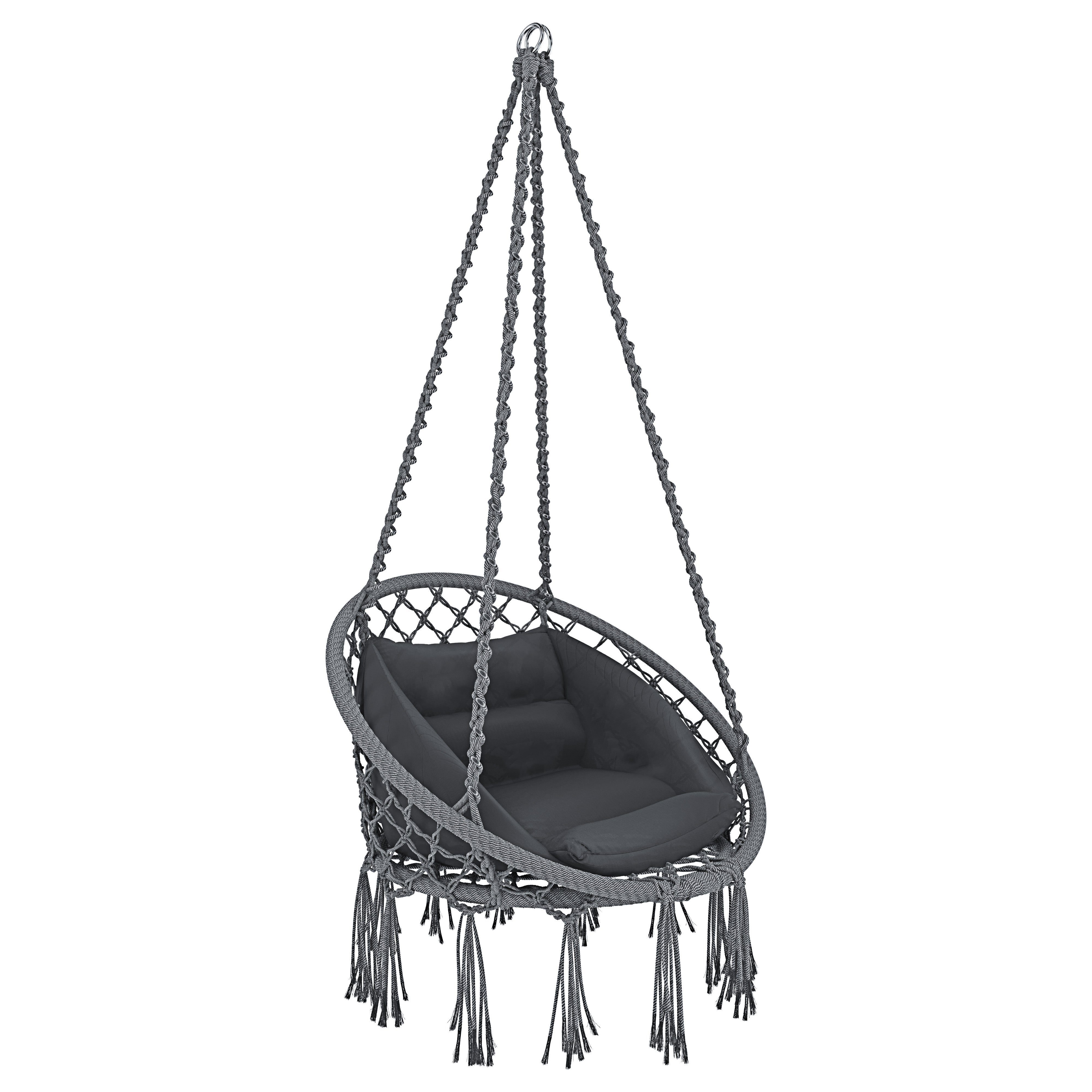 Poltrona Sospesa Pensile Da Giardino Corda In Cotone Struttura In