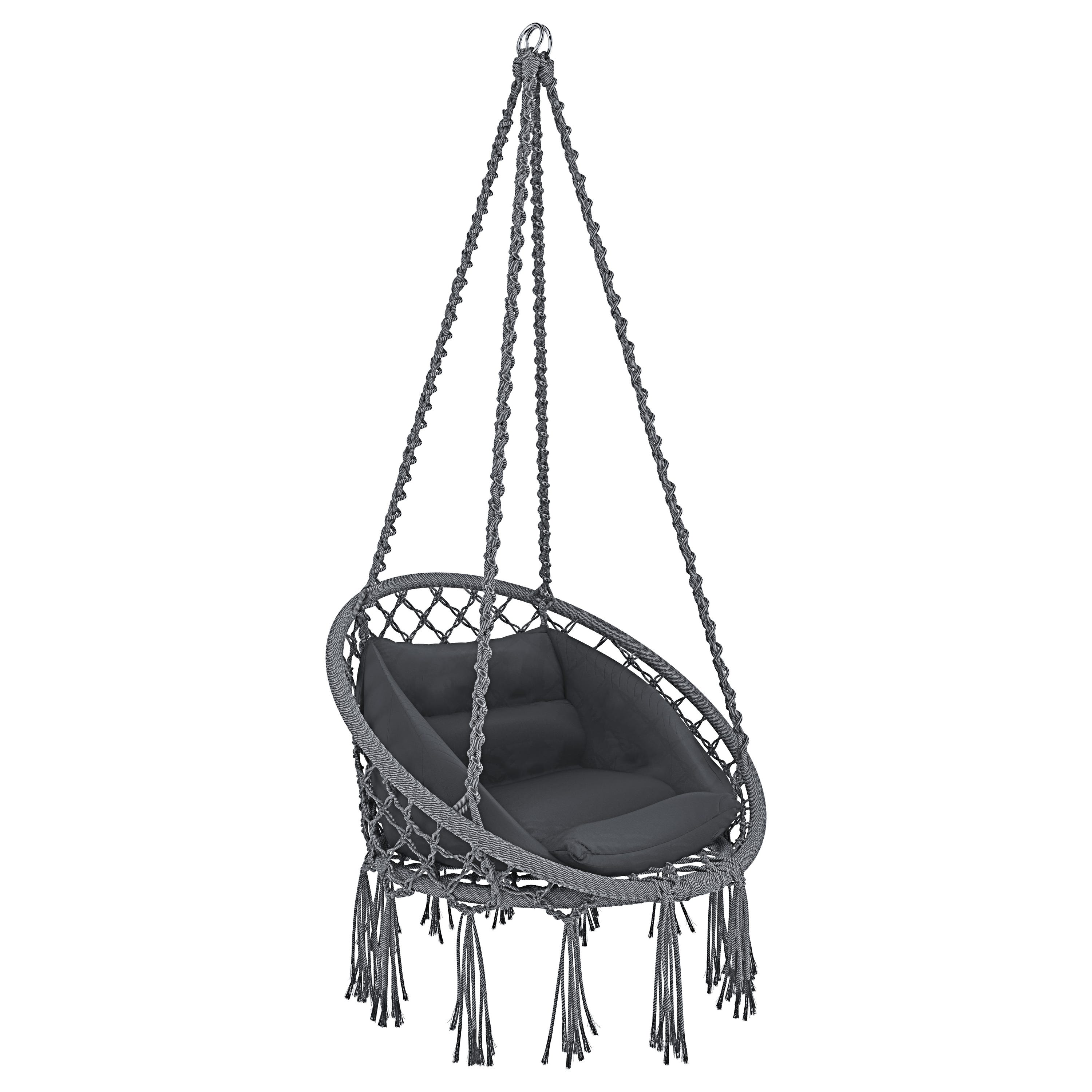 Poltrona Sospesa Pensile Da Giardino Corda In Cotone Struttura In