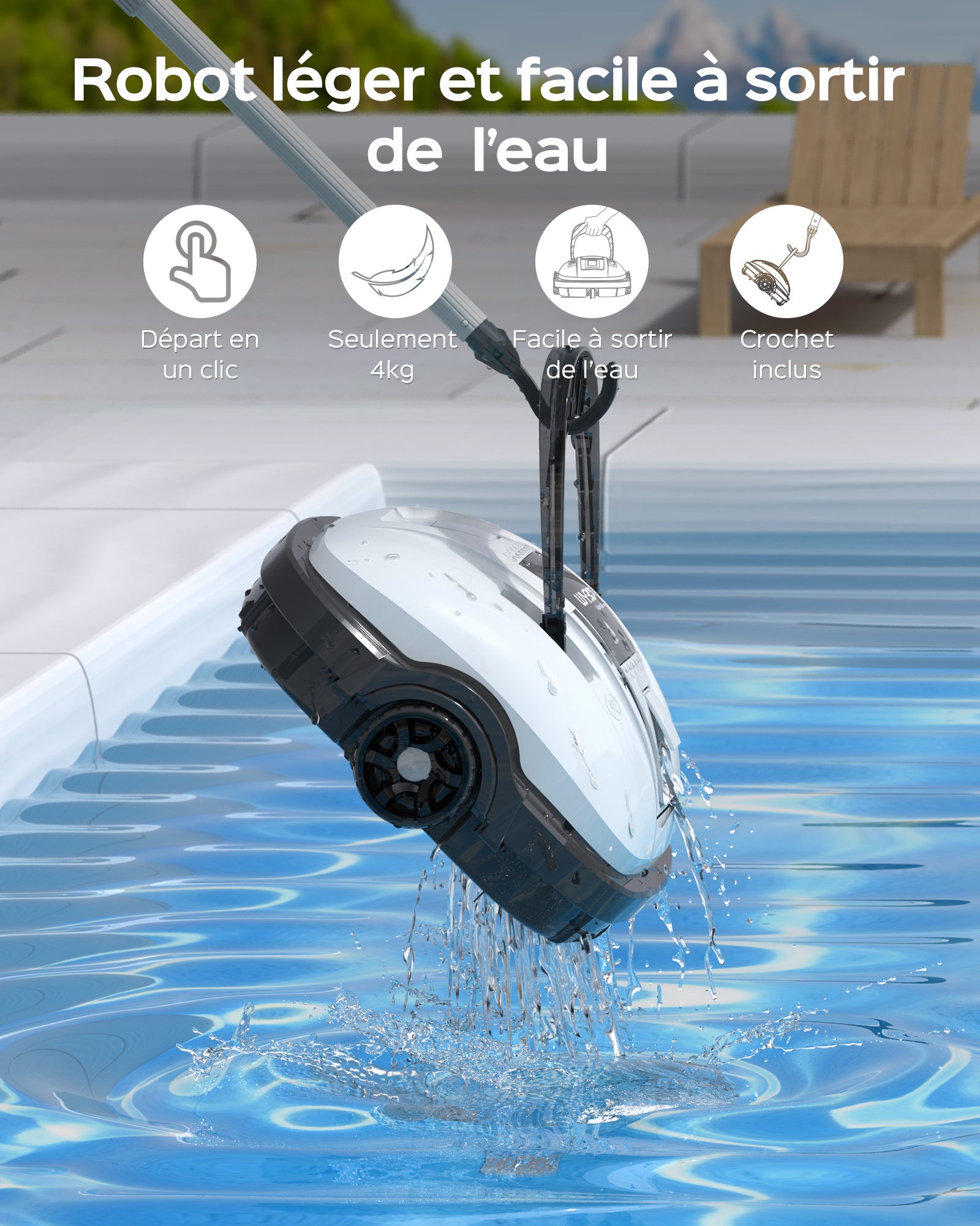 Robot Nettoyeur De Piscine Sans Fil TALOSBO – Autonomie 130 Min, Charge Rapide 2,5 H – Pour Piscines à Fond Plat Jusqu’à 80 M²