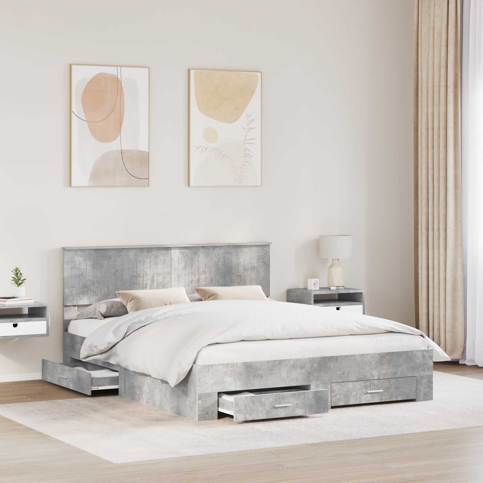 Cadre de lit gris béton 160 x 200 cm panneau de bois - 3