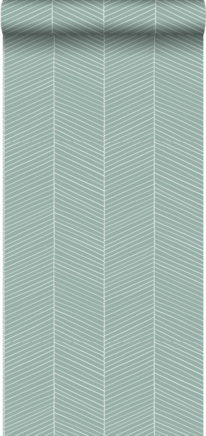 Papel pintado chevron verde menta agrisado - 0,53 x 10,05 m - estahome