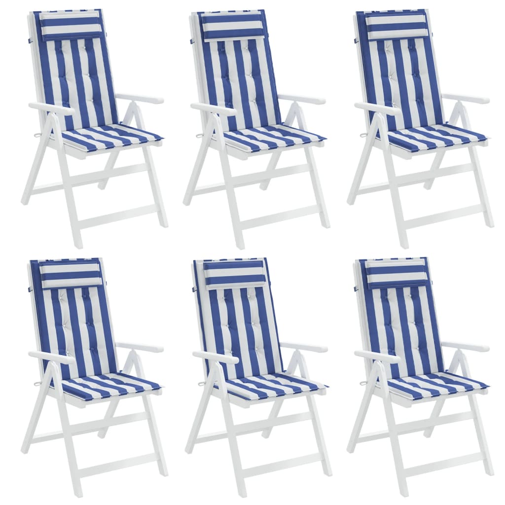 6 pcs Coussin d'extérieur | Coussins de chaise à dossier haut rayures bleu/blanc CFW450535 - 4