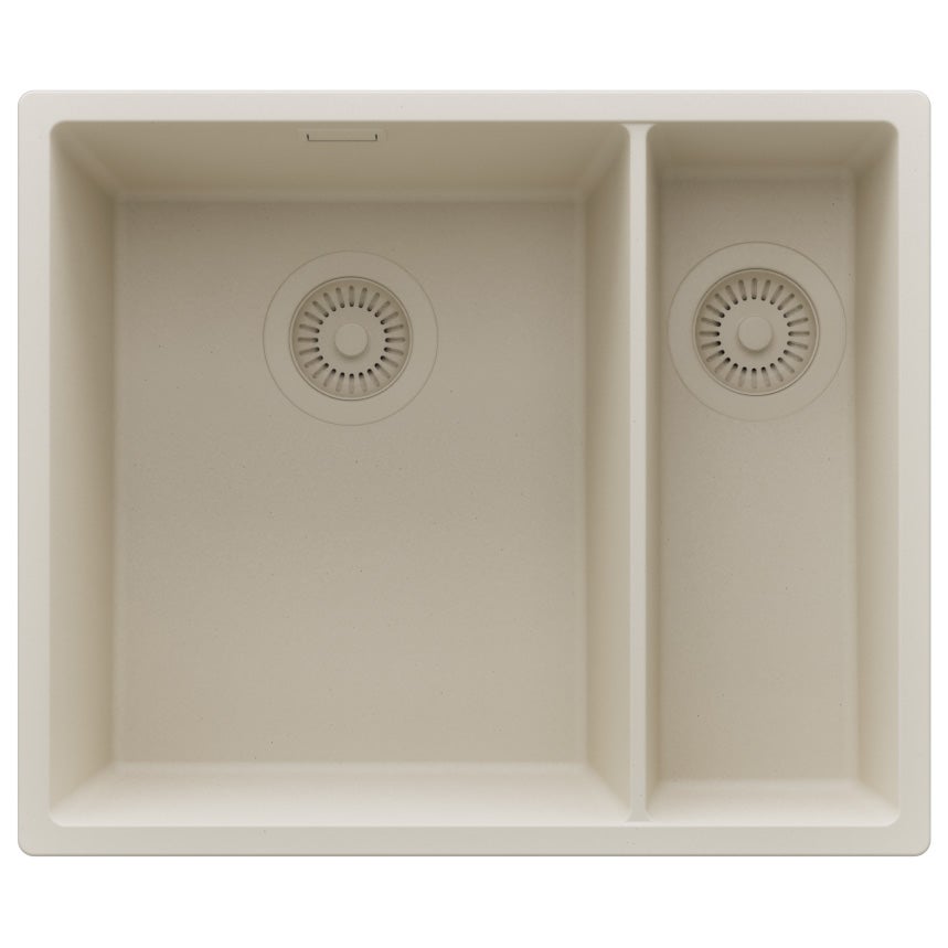Zlewozmywak podblatowy Beżowy 56x47cm, Zlew Kuchenny 1,5 Komorowy + Syfon, do szafki od 60cm - Londyn Duo PRIMAGRAN
