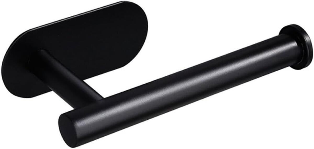 Czarny uchwyt na papier toaletowy ze stali nierdzewnej, długość 16,5 cm, montaż ścienny do łazienki i kuchni, możliwość przyklejenia do ściany bez wie