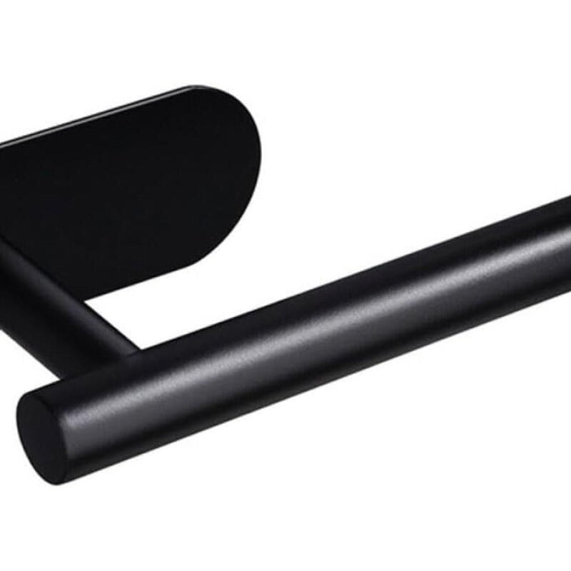 Czarny uchwyt na papier toaletowy ze stali nierdzewnej, długość 16,5 cm, montaż ścienny do łazienki i kuchni, możliwość przyklejenia do ściany bez wie