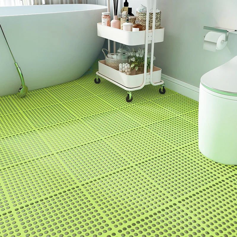 Tapis antidérapants de Massage d'épissure de salle de bains de 4 pièces, tapis de verrouillage de Drainage, carreaux de tapis de douche en PVC - 9