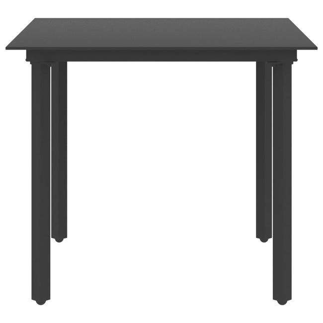 Table De Jardin Carrée 80x80 Cm - Cadre Acier Noir, Plateau Verre - Hauteur 74 Cm - Pour Terrasse, Patio, Extérieur