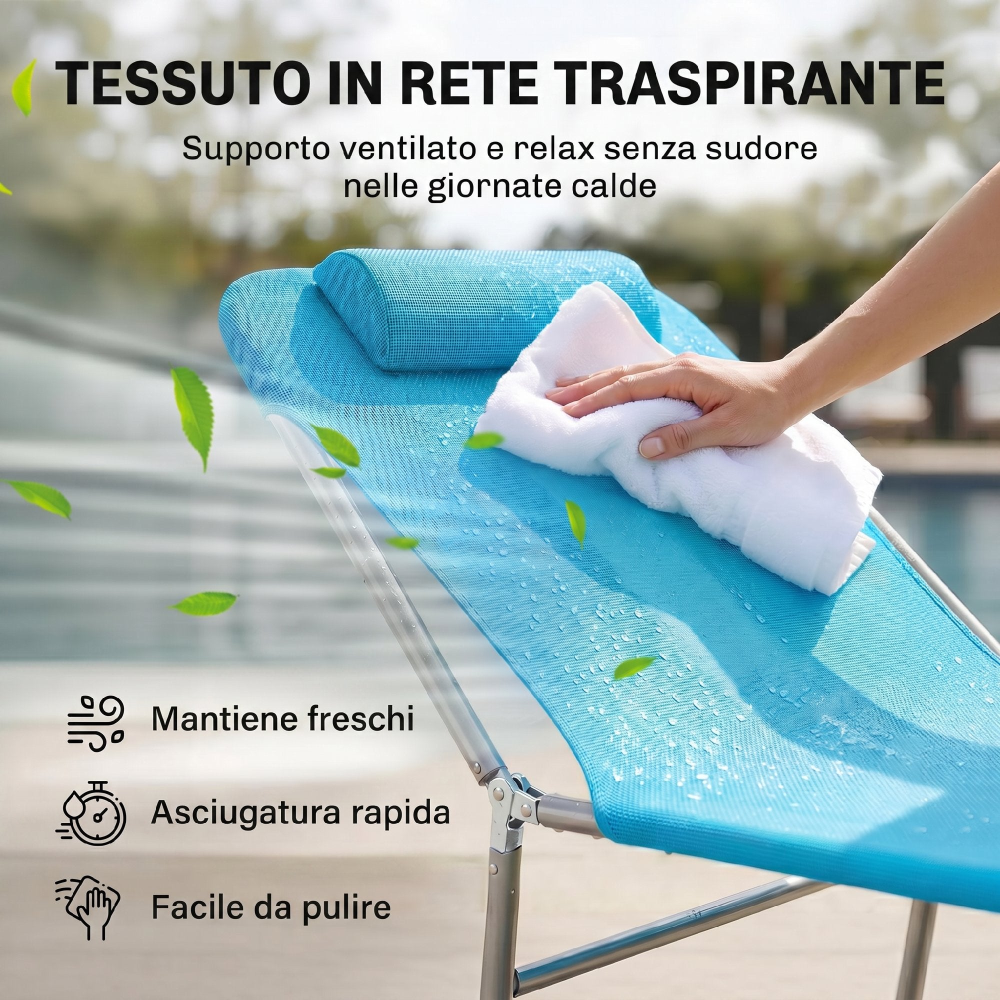 Transat pliant avec dossier inclinable et coussin, 182 x 56 x 24,5 cm - 7