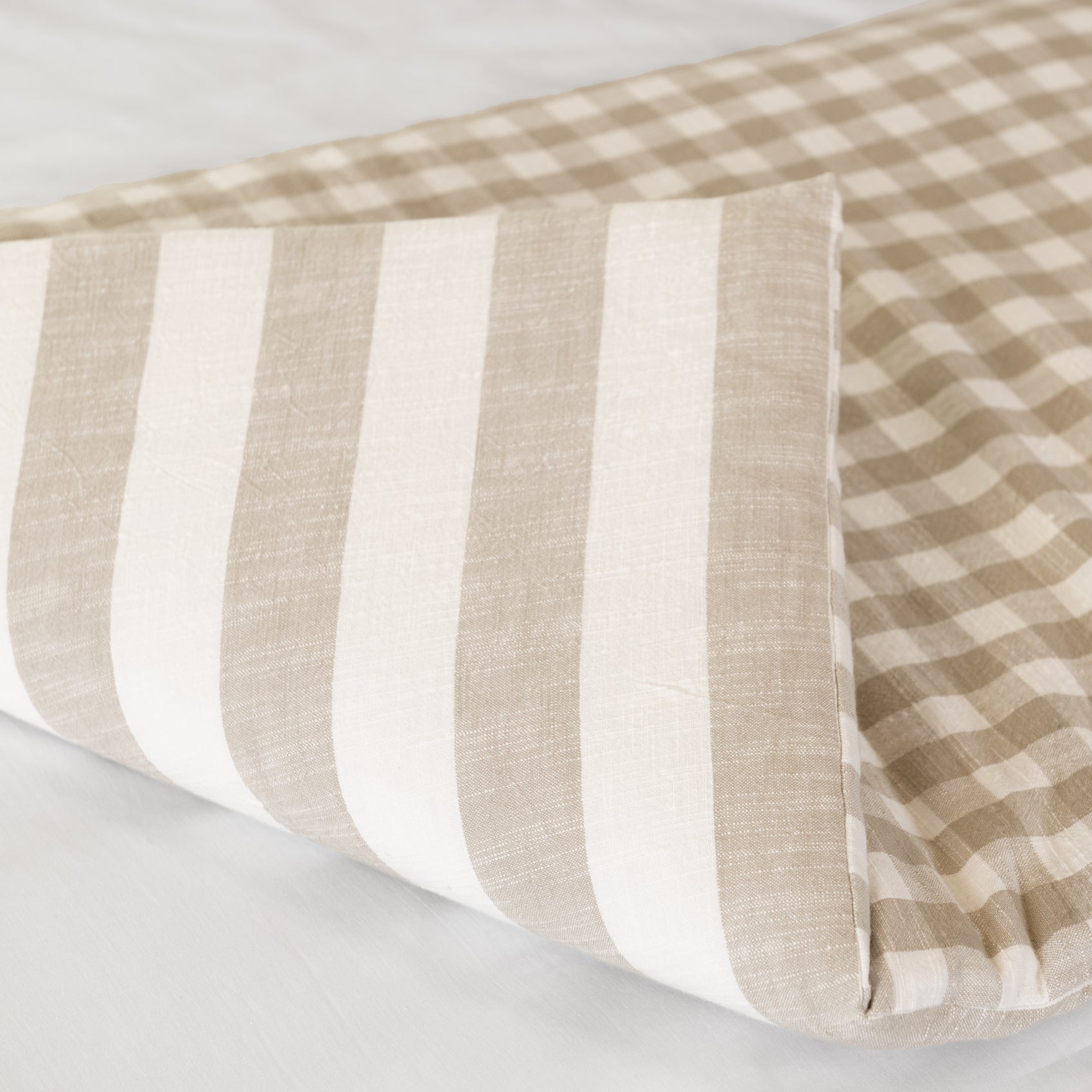 Édredon réversible coton flammé motifs rayures et vichy LOURMARIN - Beige - 70x200 cm - Coton - 3