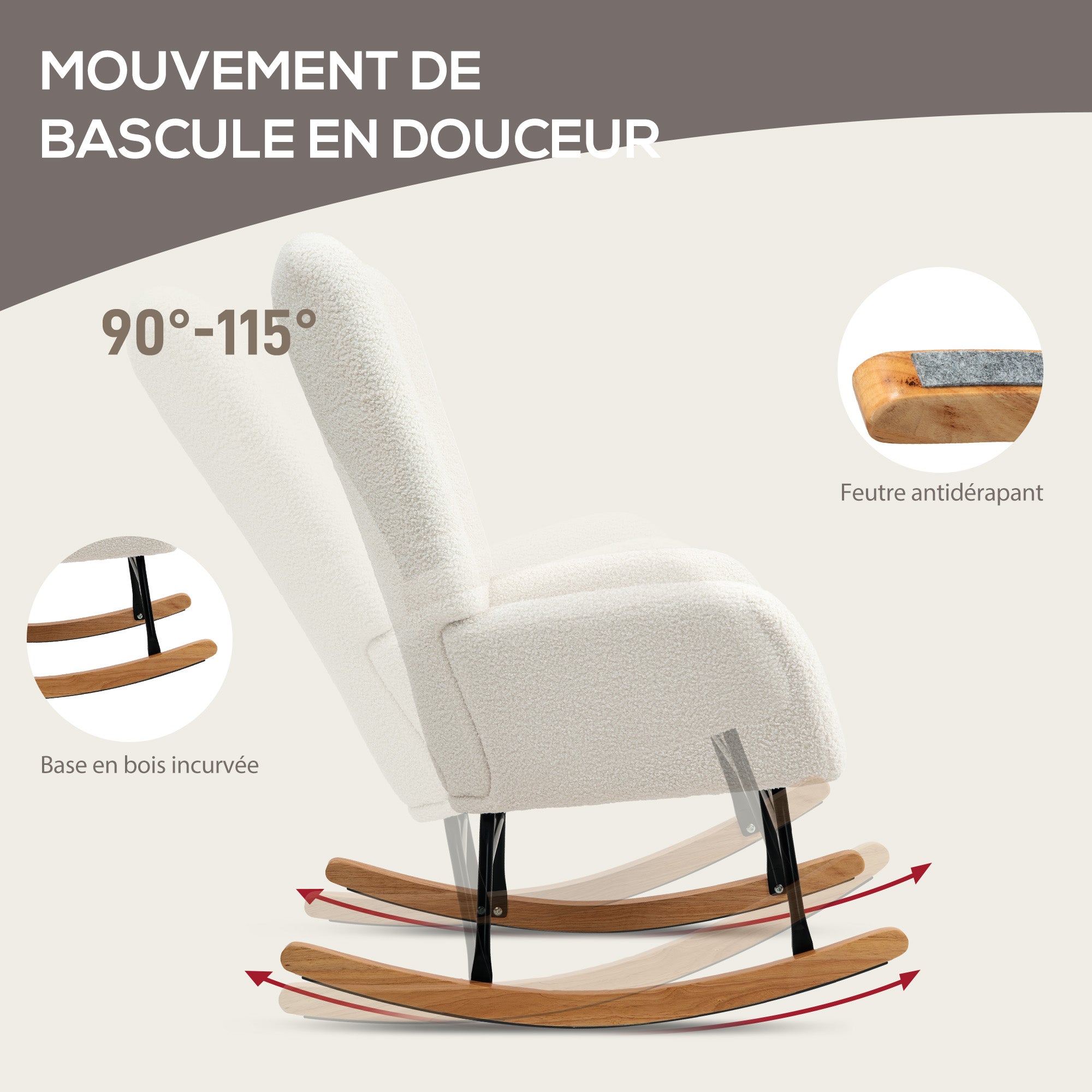 Fauteuil à bascule Laine bouclée HOMCOM - 4