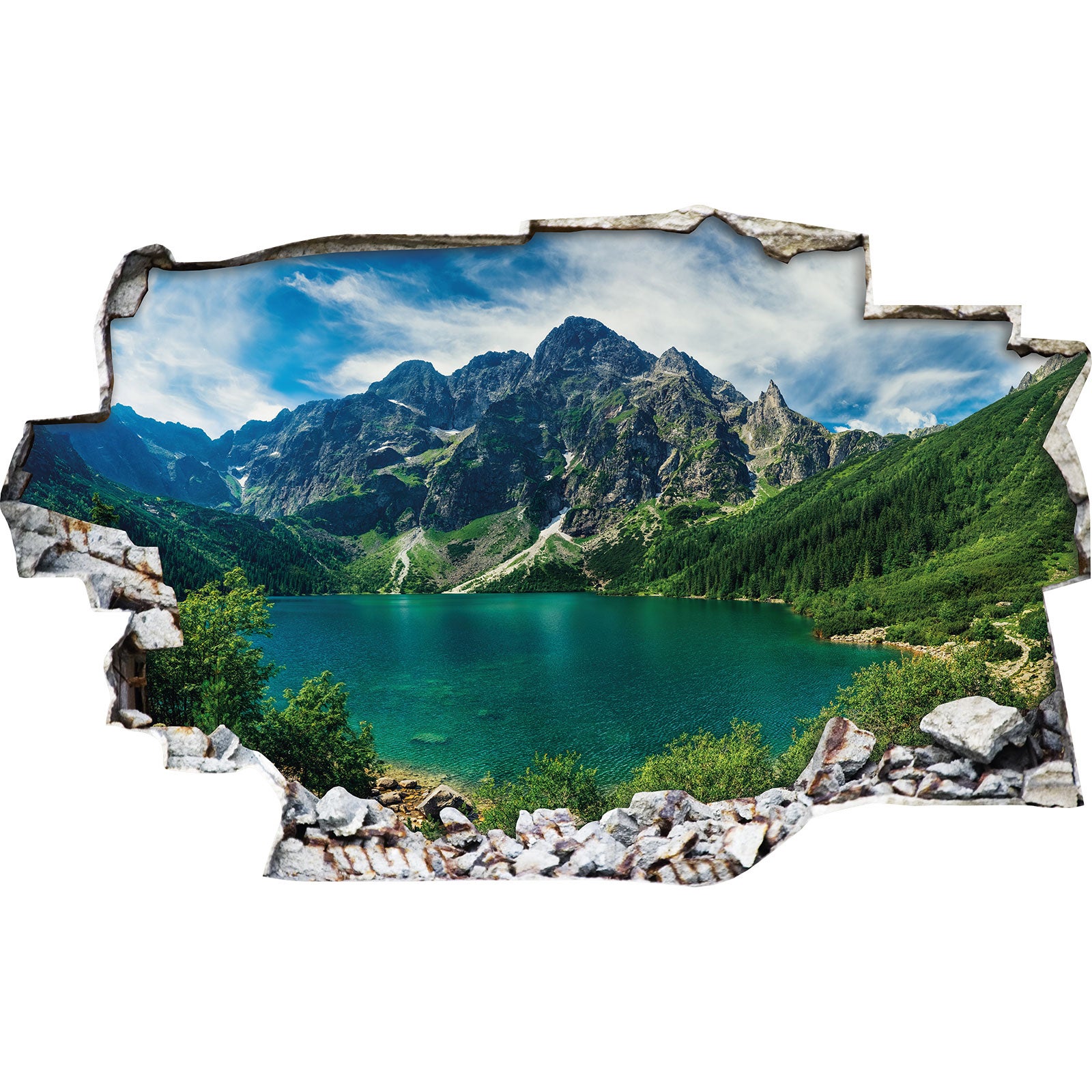 Sticker mural trompe l'oeil lac vue sur la montagne - Art Déco Stickers