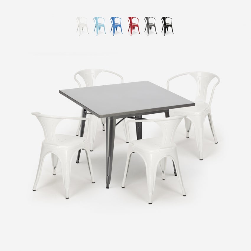 Table 80x80 + 4 chaises en acier style cuisine bar restaurant century ...
