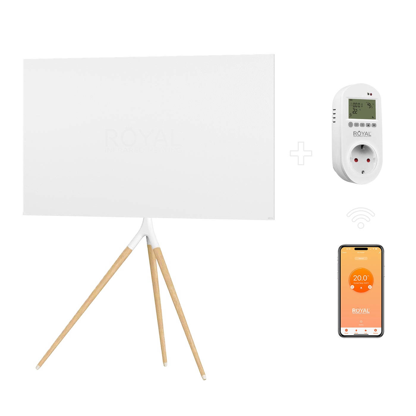 Panel calefactor de infrarrojos lejanos domus air 900w blanco con soporte trípode + termostato wifi avis pro