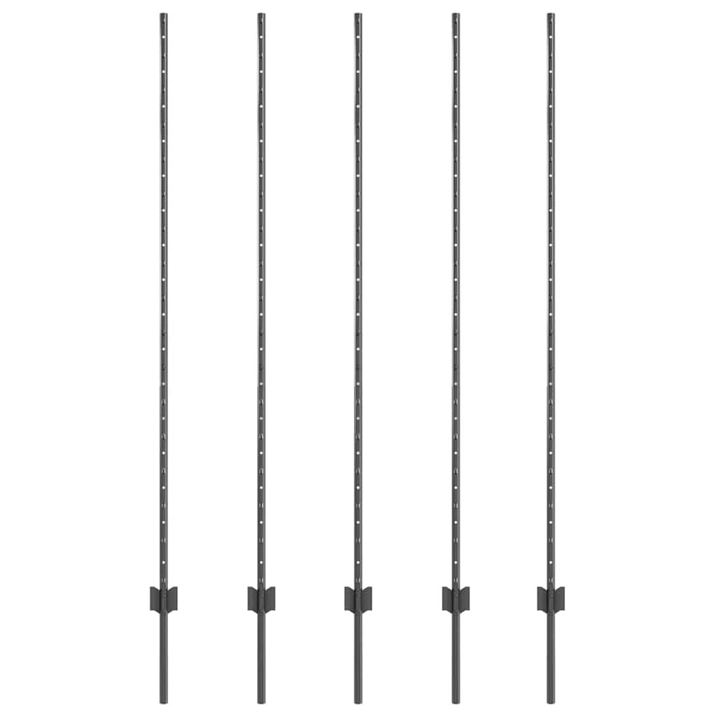 vidaXL Poteau de clôture. 5 pcs Gris 160 cm Acier - 2