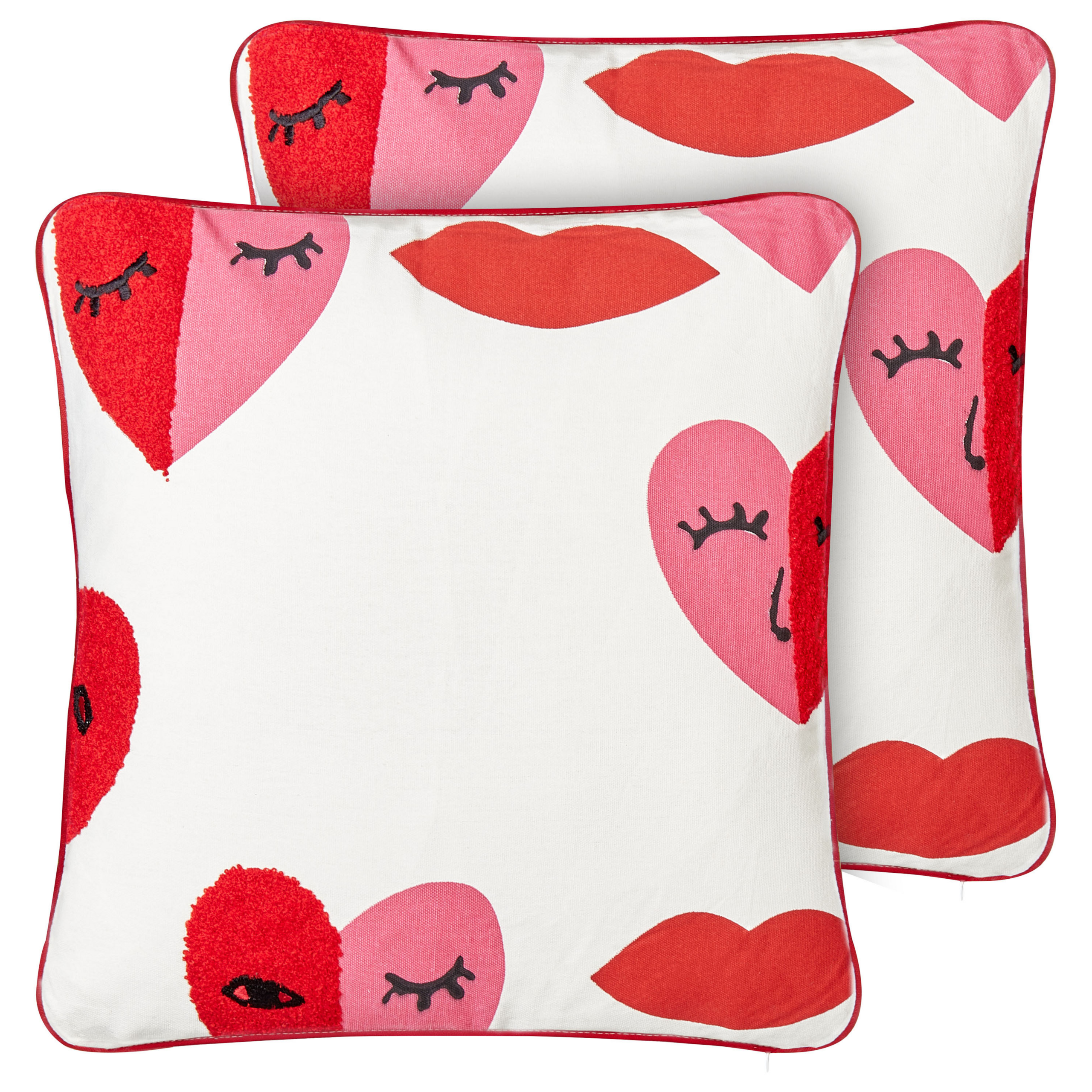 Set de 2 perne decorative PERIWINKLE Bumbac 45 x 45 cm Alb Imprimeu cu inimioare 2buc