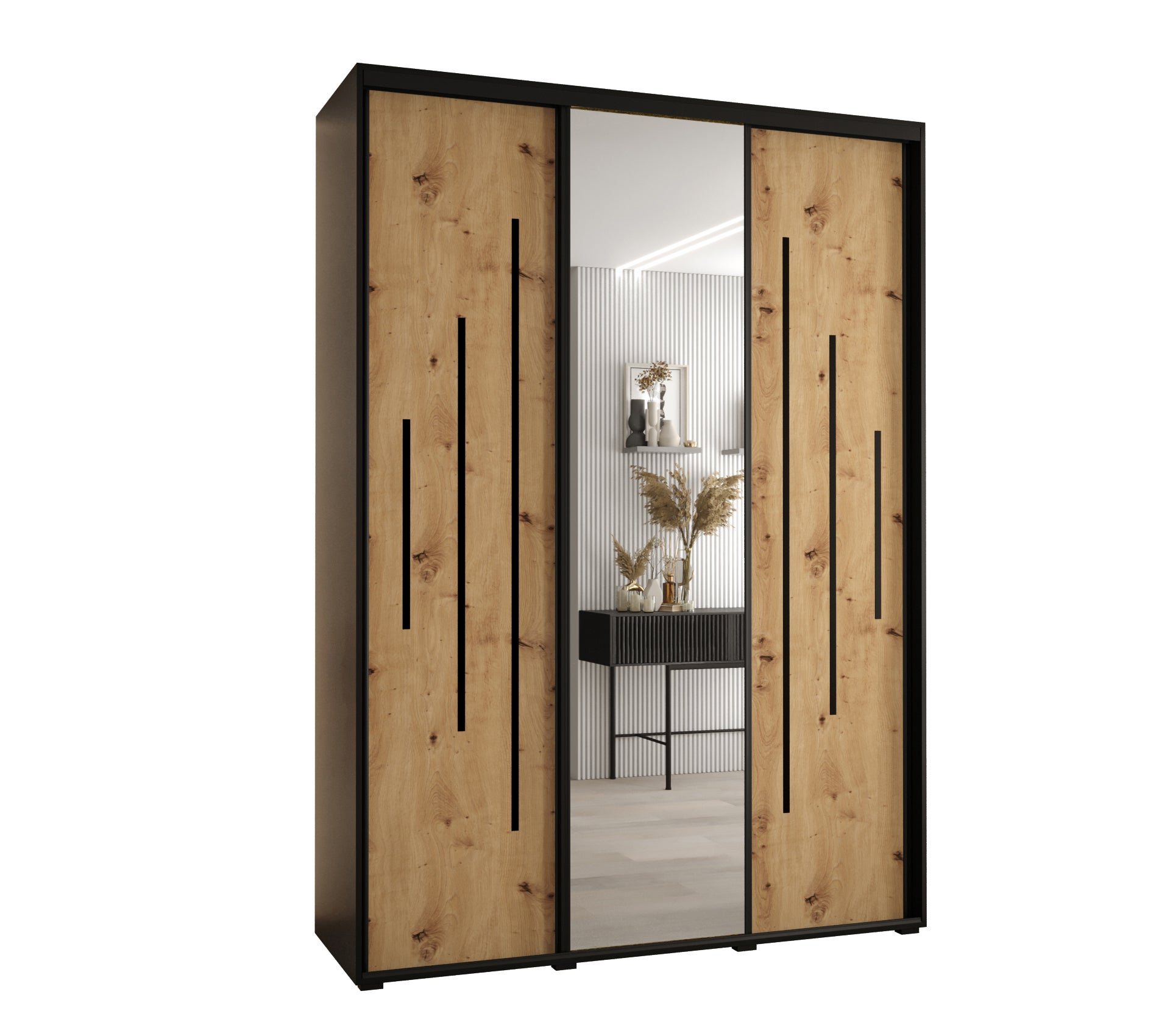 Szafa przesuwna z lustrem wysoka Davos 13 180 x 60 x 235,2 cm czarny + artisan + u. czarny - Abiks Meble