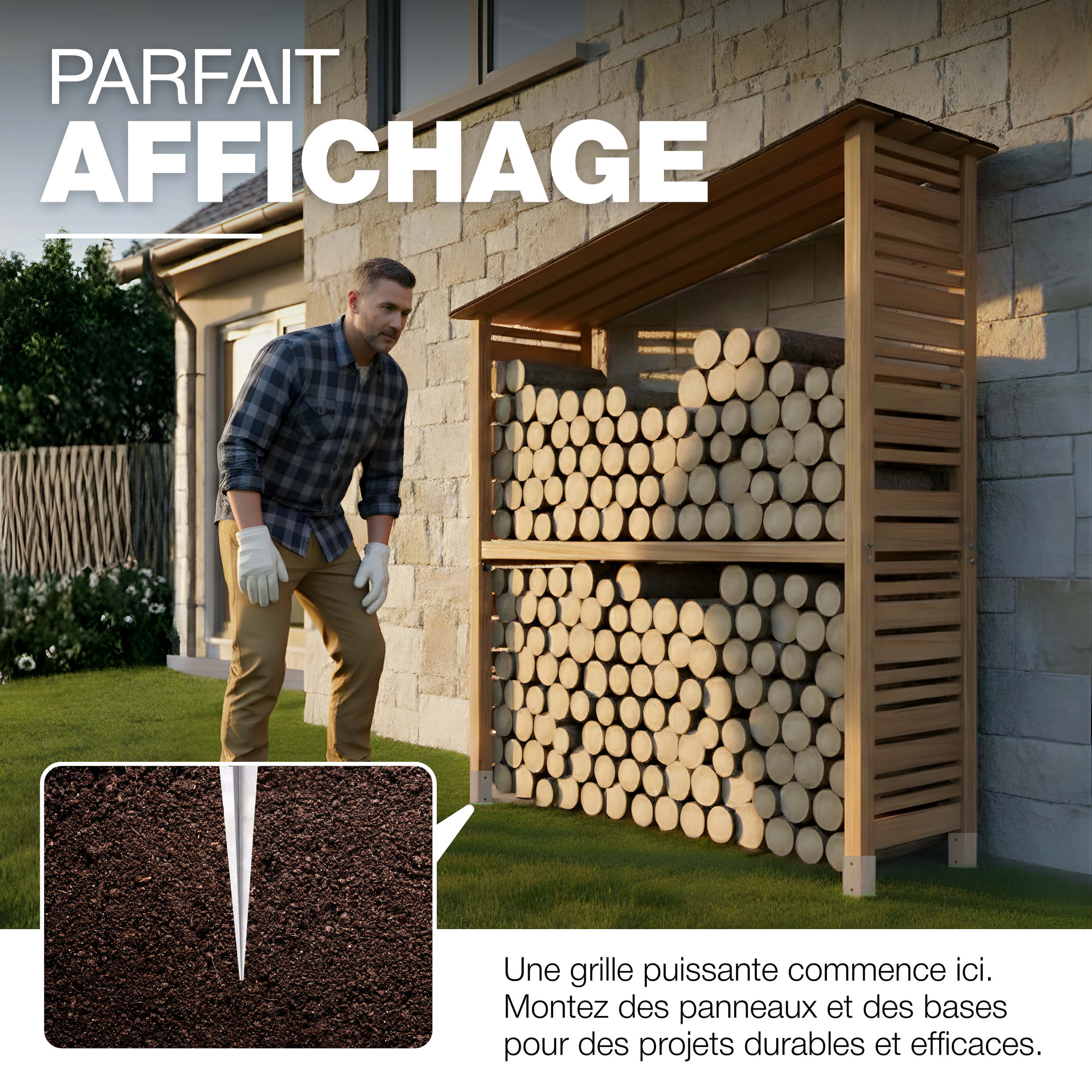 Support de Poteau à Enfoncer Galvanisé à chaud 71 x 71 x 750 mm douille piquet cloture bois ancre GeZu Impex - 5