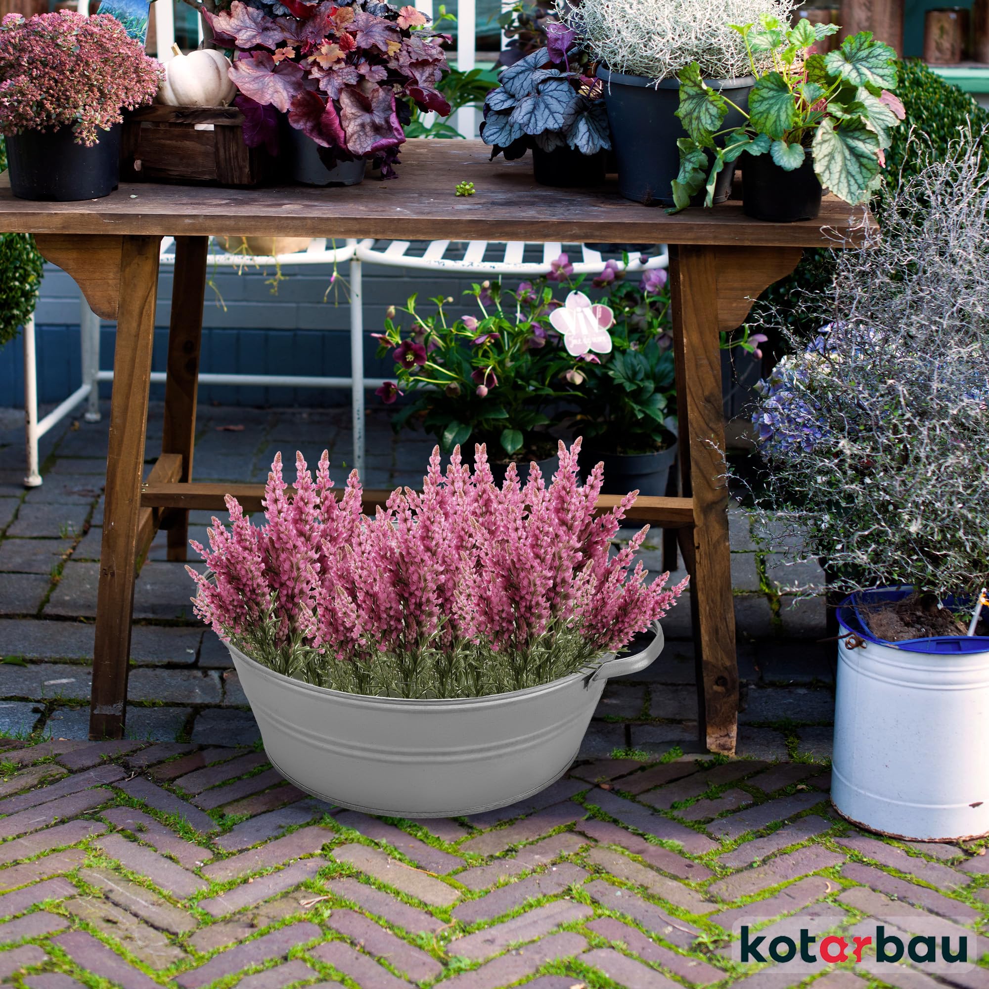 Bac en Zinc pour le Jardin Grand 13 Litres Rond Acier Galvanisé Zinc - Pot de Fleurs Jardin - KOTARBAU - 2