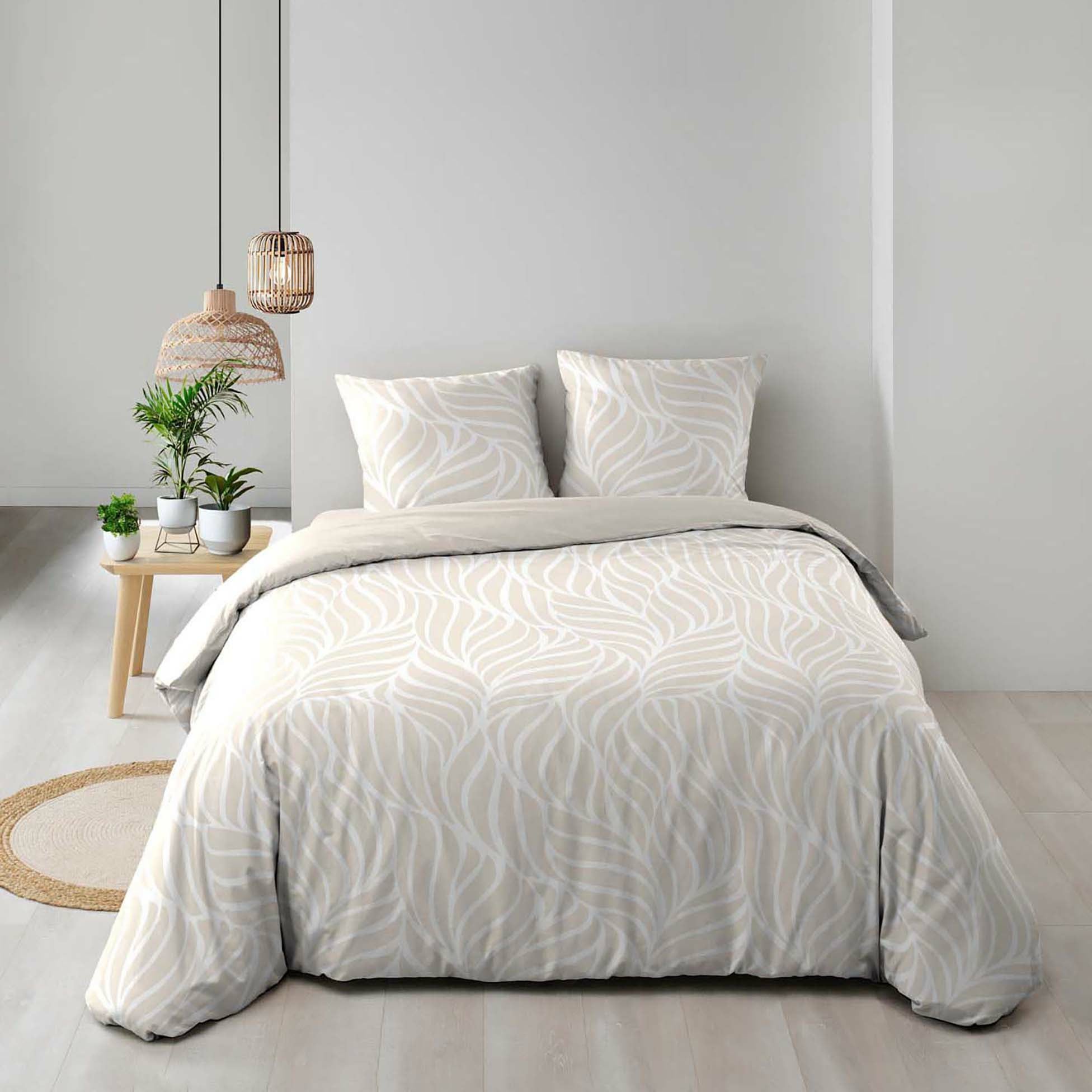 Housse de couette 240 x 220 cm imprimée 57 fils – MORGANE Naturel – 2 taies incluses - 4