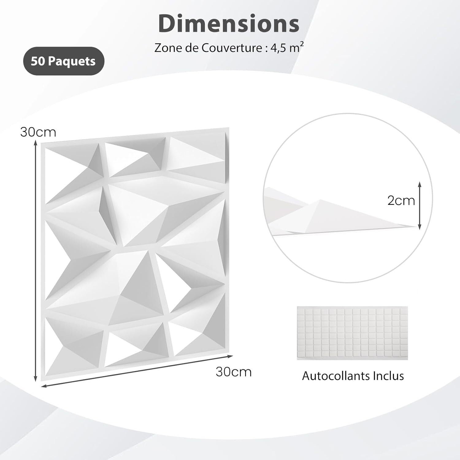 50x/4,5 m² Panele Ścienne 3D, Okładzina Ścienna z Kwadratowych Paneli Wewnętrznych 30x30 cm z PVC, Ognioodporna z Akcentem Diamentowym - 3