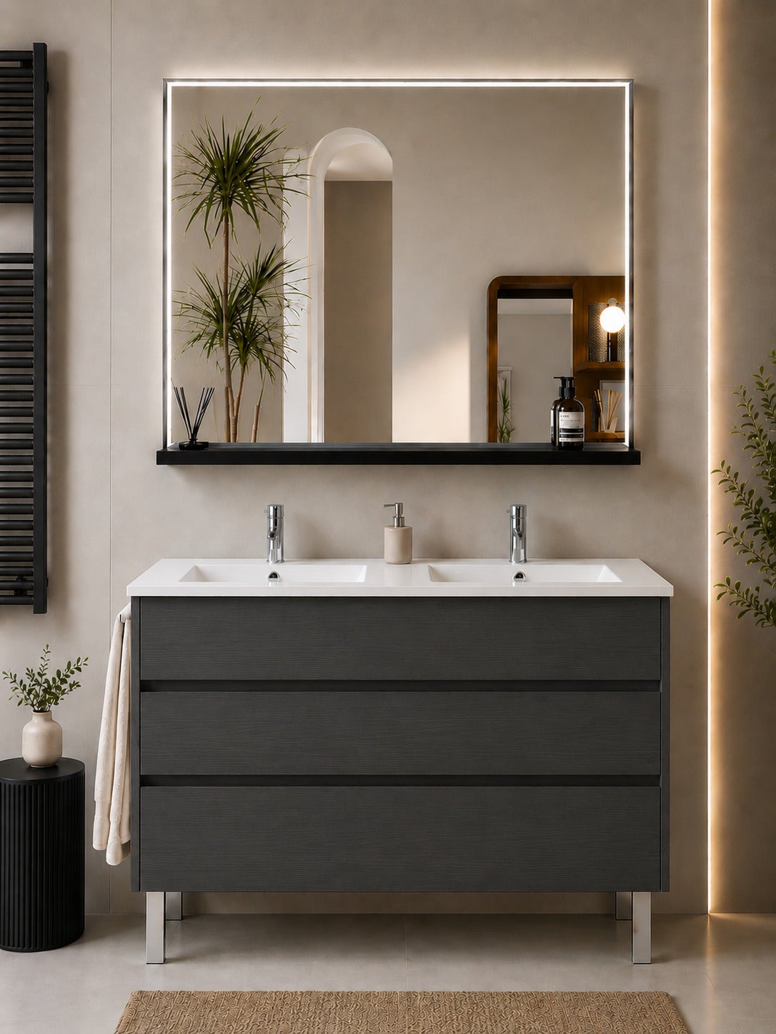 Mobilier de baie cu lavoar ORIGENBATH IMPERIA fără oglindă 120x45 cm dublu grafito
