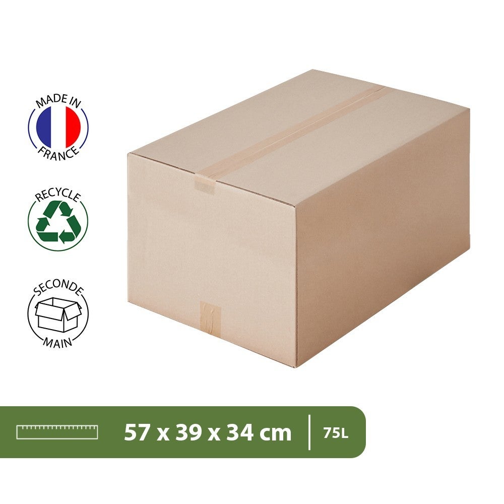 Pack and Move - Lot 20 cartons déménagement seconde main - 57 x 39 x 34 cm - Cartons réemployés - Seconde vie - 1 adhésif offert - 2
