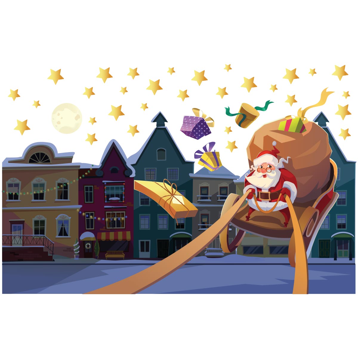 Sticker Noël le père noël dans la ville - Autocollants stickers adhésifs noël - décoration fêtes - 110x165cm - 4