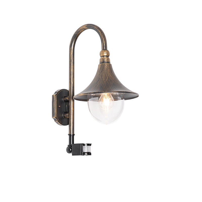 Qazqa classic-antique lampa ścienna zewnętrzna z czujnikiem ruchu do ogród - Daphne - złoty/mosiężny, max. 15w, kompatybilny z