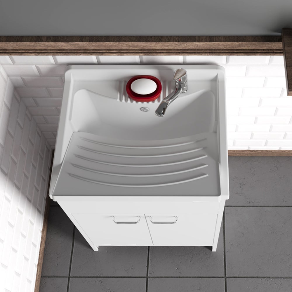 Mobile lavatoio 60x50 cm vasca in resina con asse e kit di scarico - 4