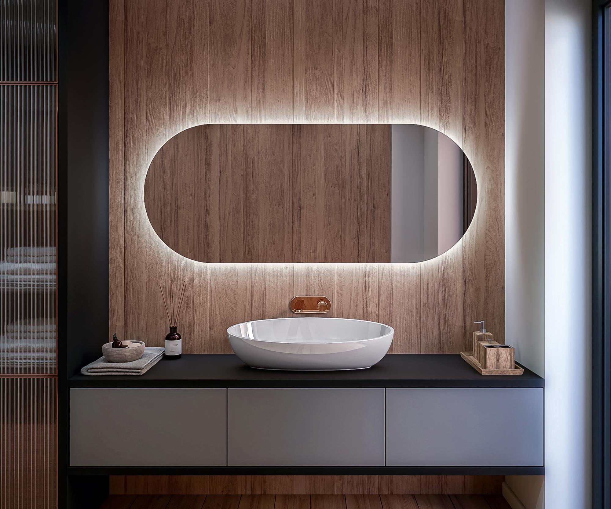Lustro z oświetleniem łazienkowym LED (140x80cm) Jasne lustro LED z oświetleniem (TST107) Chłodna biel 7000K