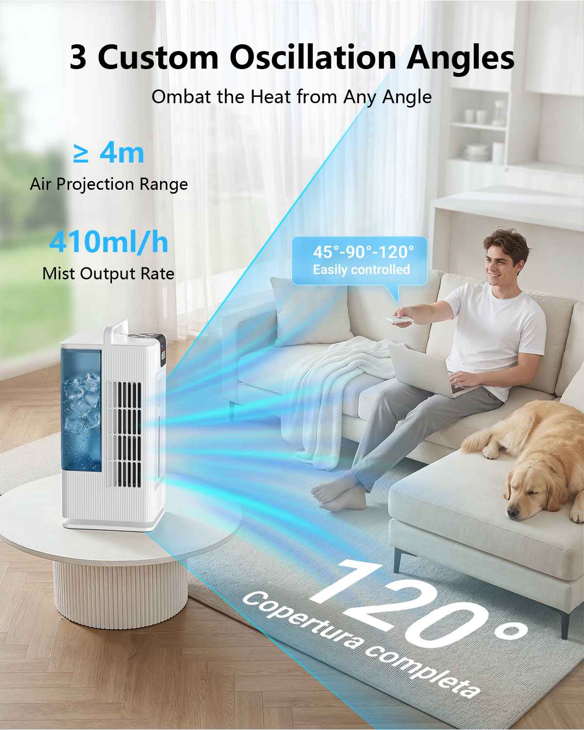Ventilateur Rafraîchisseur d’Air Portable F10, Refroidissement par Eau, Silencieux, 4 Vitesses, Faible Consommation, Plug, pour Maison et Bureau - 5