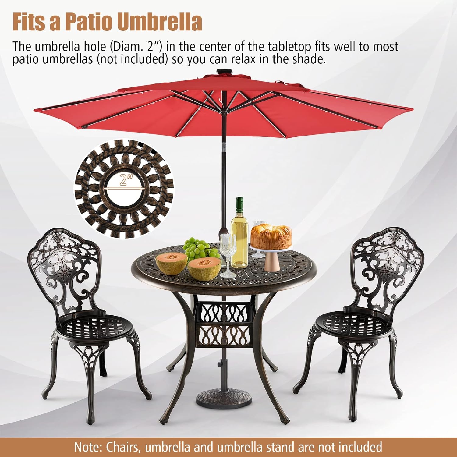 Table de Bistrot en Aluminium avec Trou pour Parasol de 5 CM, Table de Jardin Ronde avec Patins Réglables, Style Rétro, Convient pour Terrasse - 4