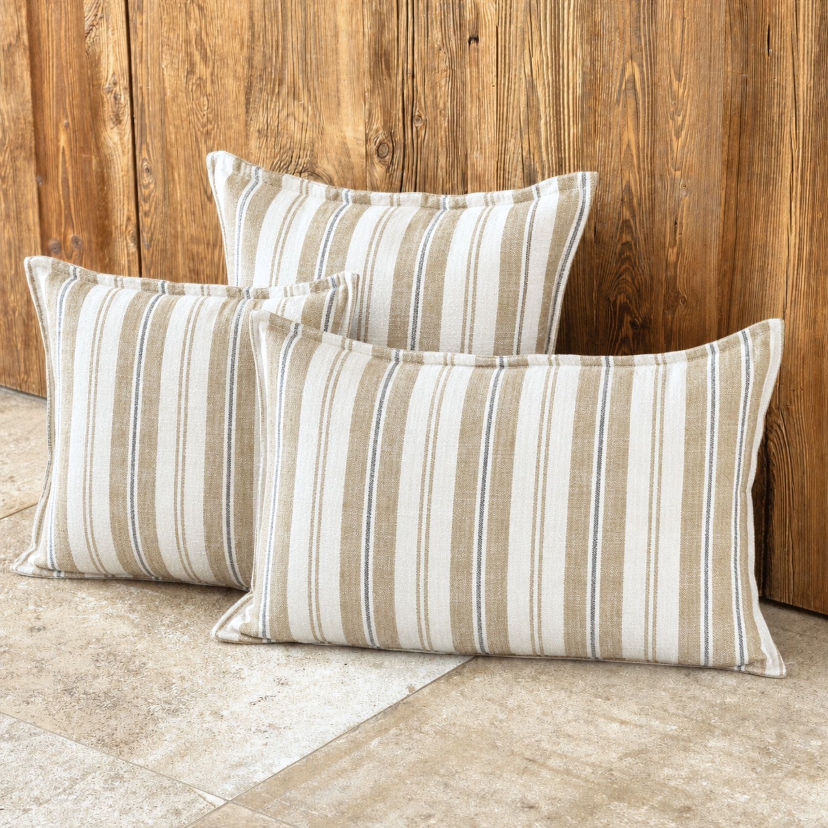 Housse de coussin recto-verso 100% coton rayures tapissier LOURMARIN - Jaune Ocre - 45x70 cm - Coton - 4