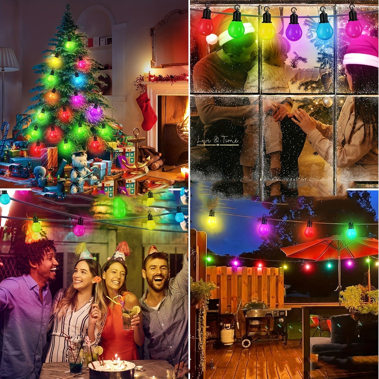 Guirlande lumineuse d'extérieur à intensité variable de 9 m avec 10 ampoules G40, APP et télécommande, étanche IP65, pour jardin,cour, Noël et fêtes - 8