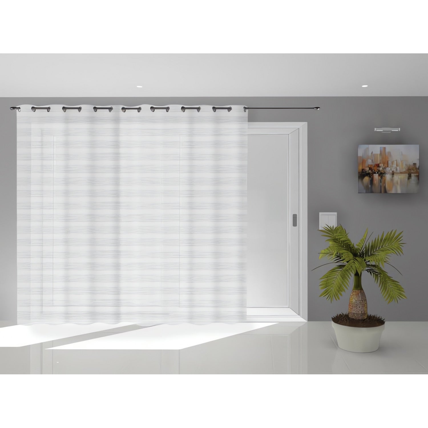 Voilage Pour Baie Vitrée 280x250 Cm - Jacquard Blanc Et Or, 16 Oeillets Inox | Prêt à Poser, Lavable En Machine - 8