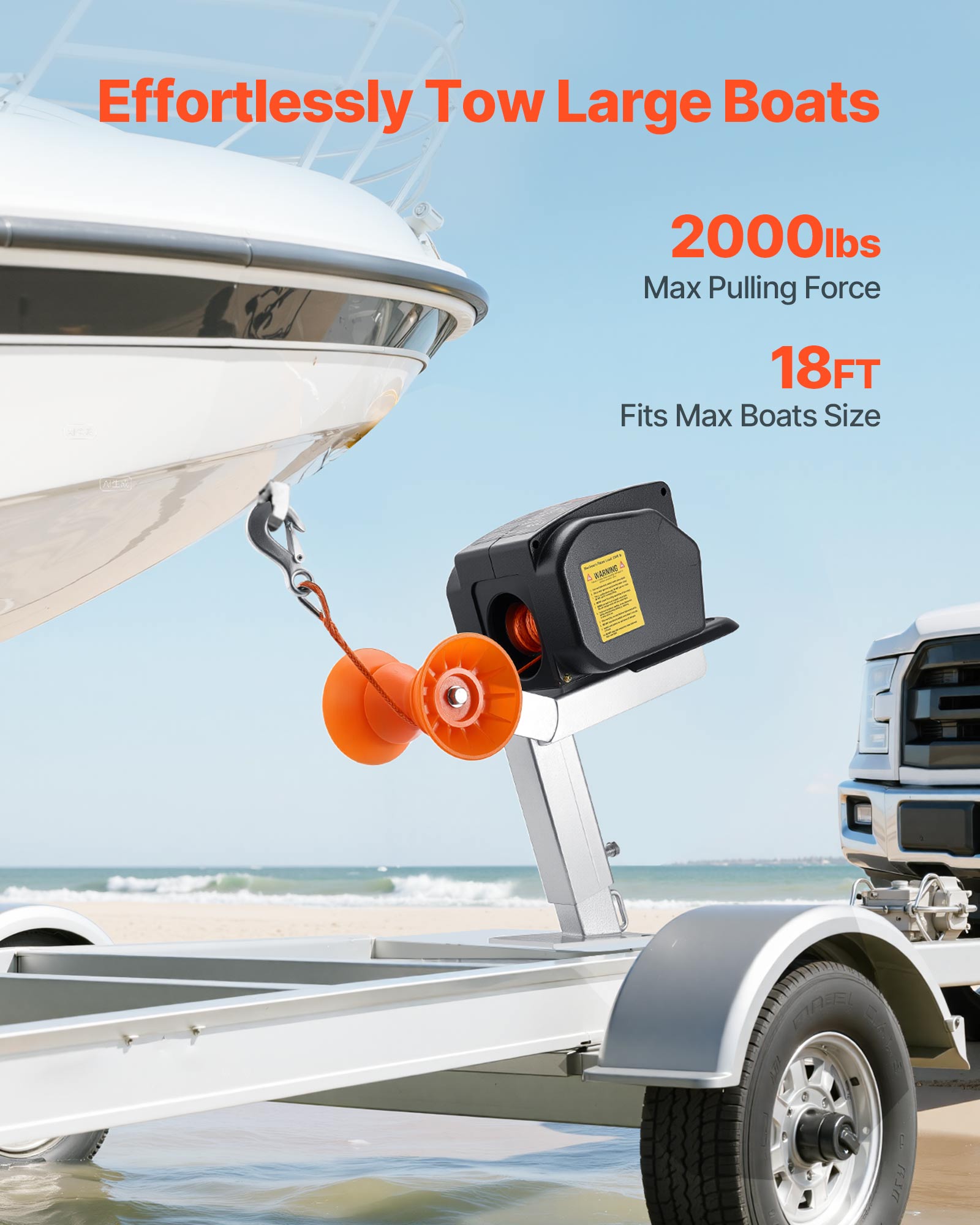 Treuil Électrique pour Bateau VEVOR 12V 300W, Charge 900 kg, Treuil Réversible pour Remorque 6 m avec Télécommande Filaire & Manivelle - 2