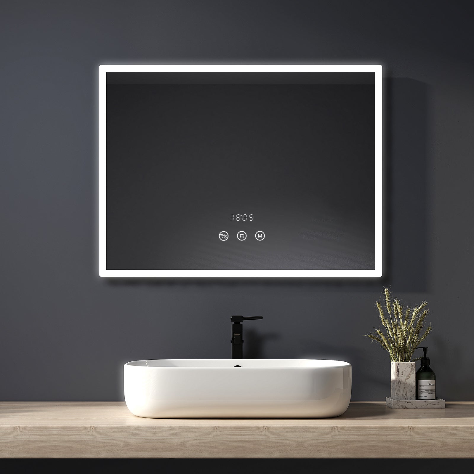 AICA Miroir De Salle De Bain LED Avec Bluetooth 80 X 60cm, Miroir Salle De Bain Avec Horloge 3 Couleurs Dimmable Anti-buée, Miroir Avec Interrupteur Tactile Étanche IP44 - 5