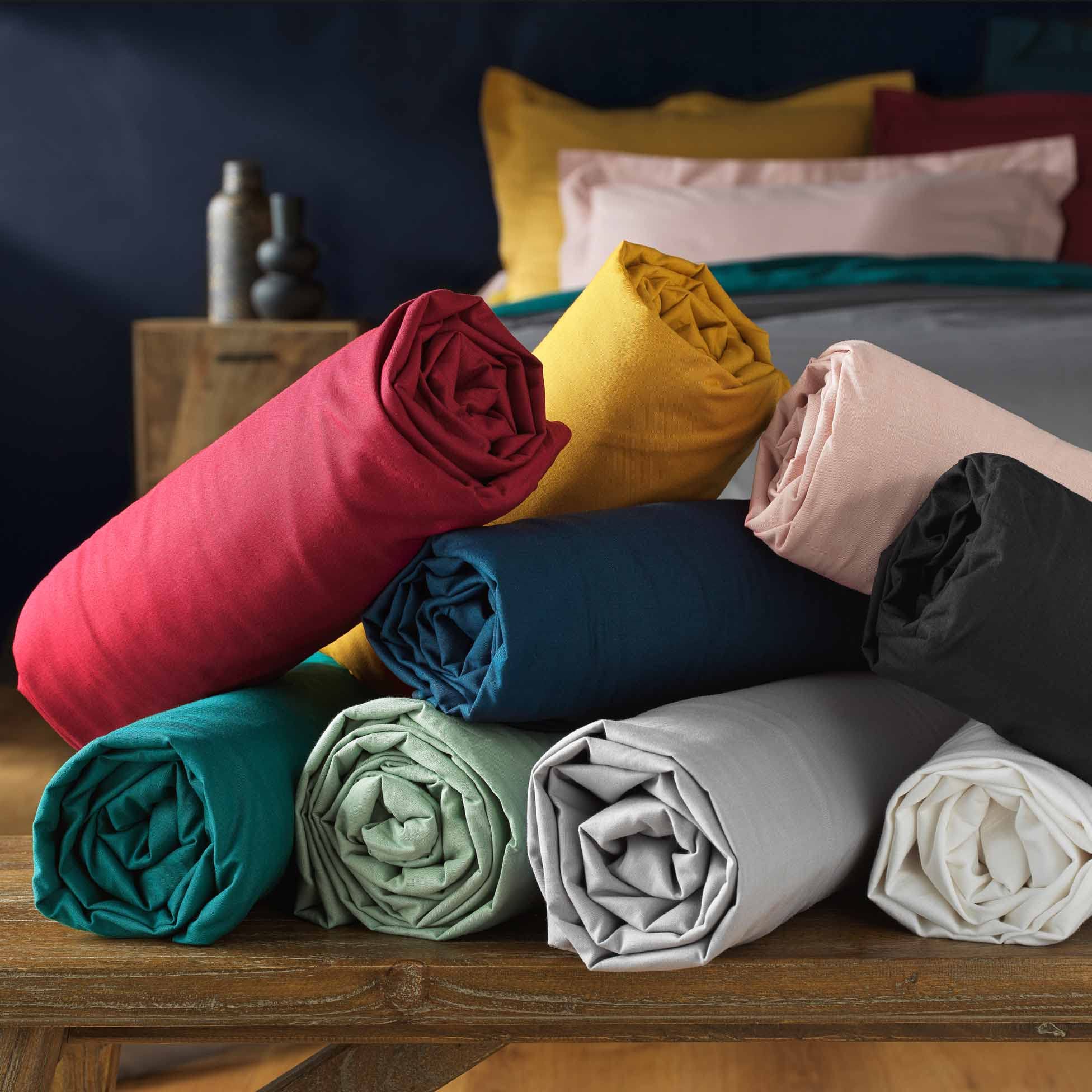 Drap-housse 2 personnes 160 x 200 cm coton 57 fils LINA Noir – Bonnet 30 cm - 7