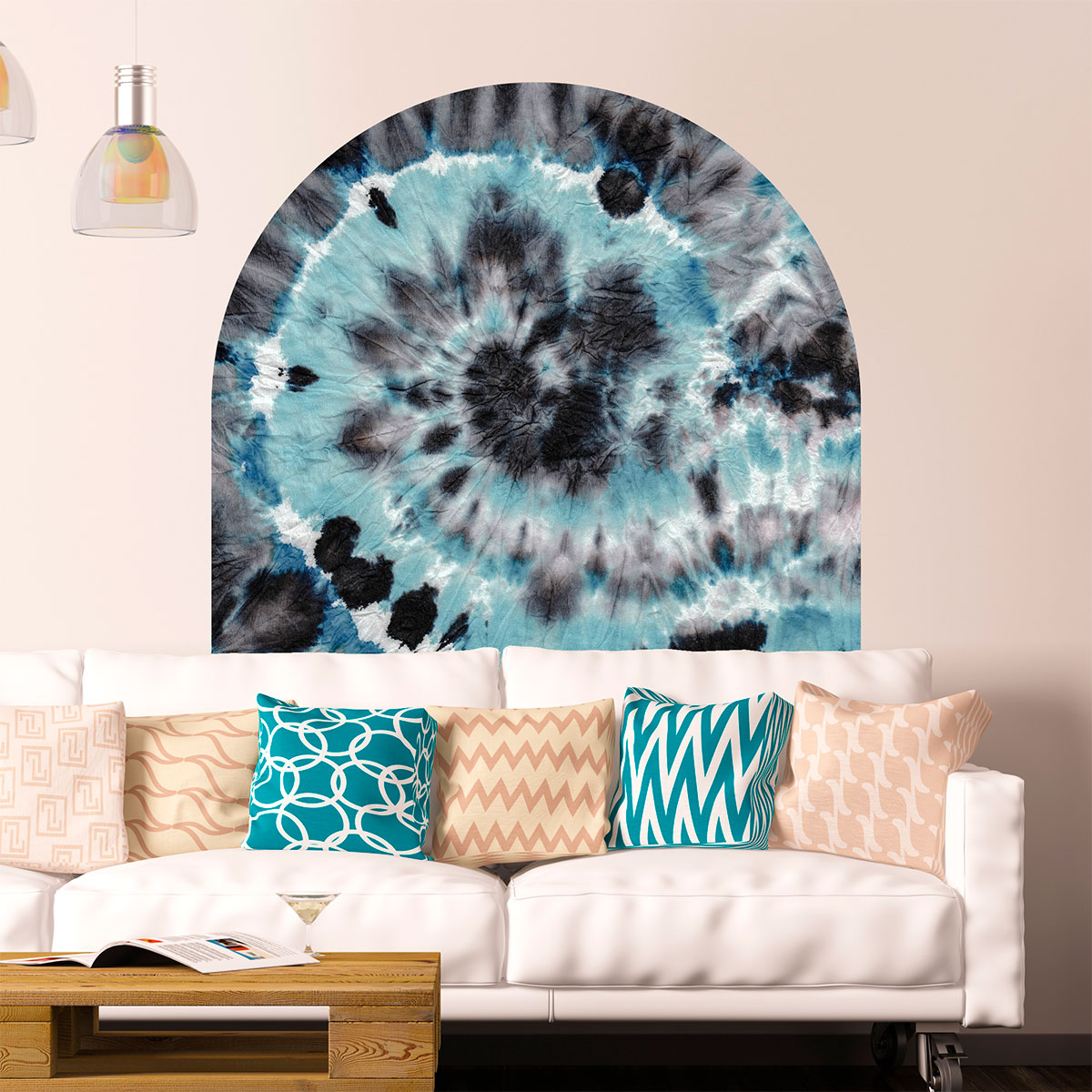 Papel pintado prepegado arco de tinte abstracto azul - adhesivo de pared - revestimiento sticker mural decorativo - l-h90xl90cm