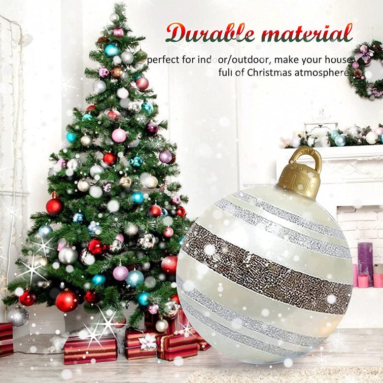 Boule de noël gonflable géante de 60cm, ornements avec lumière LED et télécommande, décorations de boule de soufflage de noël - 2