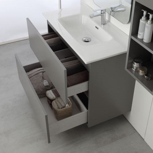 90x47 Meuble de salle de bain moderne suspendu gris pastel avec miroir - 6