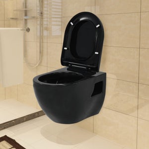 WC Sospeso Nero Senza Flangia - Con Fissaggi Invisibili E Copriwater Sottile Rimovibile | Design Moderno - Foto 6