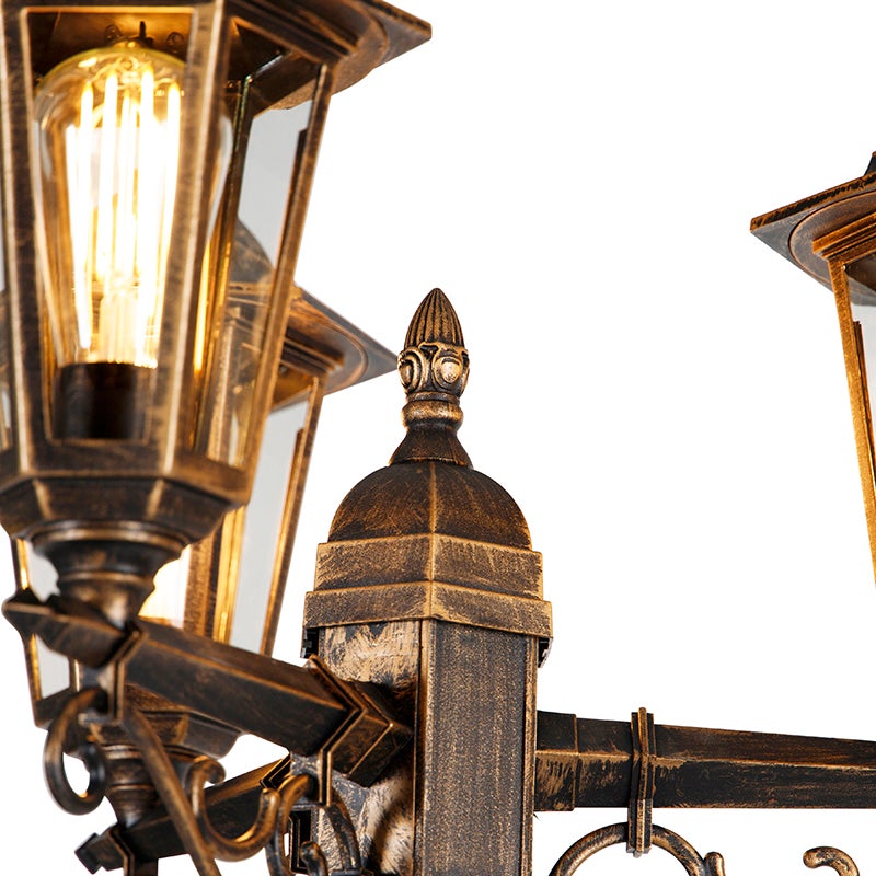 Qazqa classic-antique lanterne extérieure pour jardin - New Haven - doré/laiton, max. 15w, e27, 216.5cm, IP44, à 3 lumières - 5