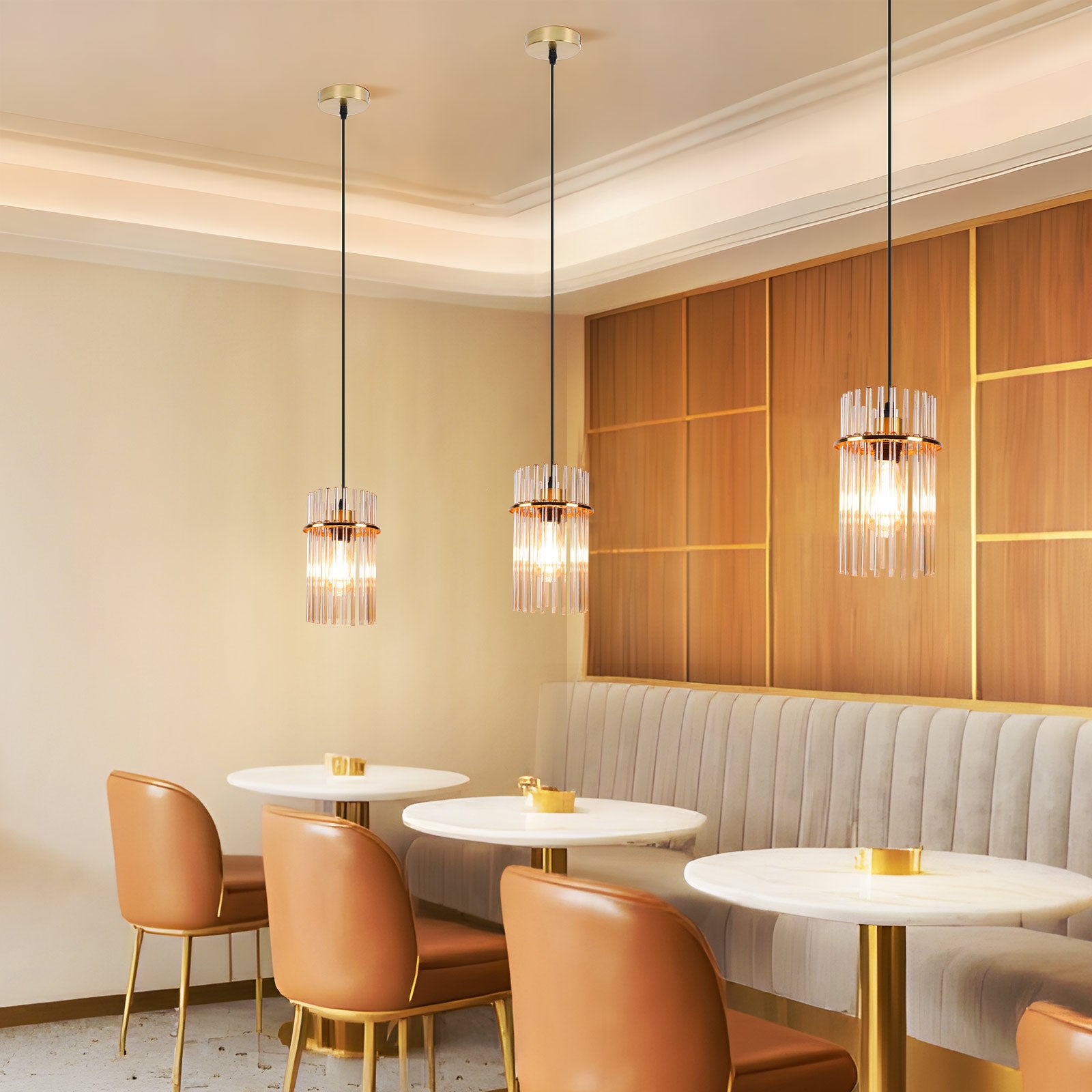 ZMH Lampa wisząca jednopunktowa, oprawka E27 szklana, kolor złoty, Ø16cm, do jadalni, kawiarni, baru, kuchni, salonu (żarówka nie jest dołączona) - 4