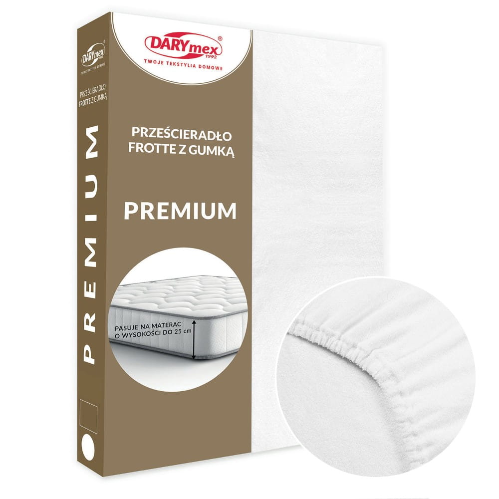Prześcieradło frotte z gumką 180 x 200 kolor biały PREMIUM - Darymex