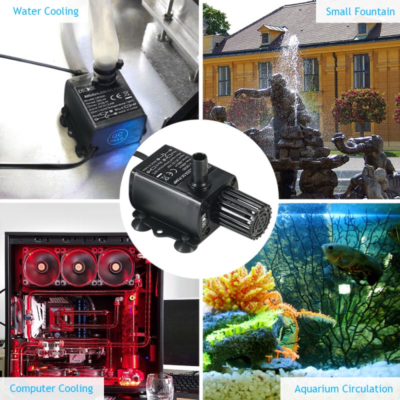 Mini pompe à eau sans balais DC12V 10W ultra-silencieuse étanche submersible, débit 400 L/h, hauteur de refoulement 400 cm, raccord femelle 5,5*2,1 mm - 5