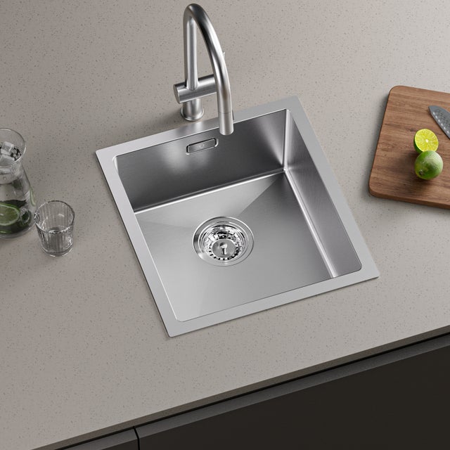 Cecipa max Évier Encastré 40*44CM Évier de Cuisine 1 Bac Évier de Cuisine En Acier Inoxydable 304 Brossé,EU Modèle