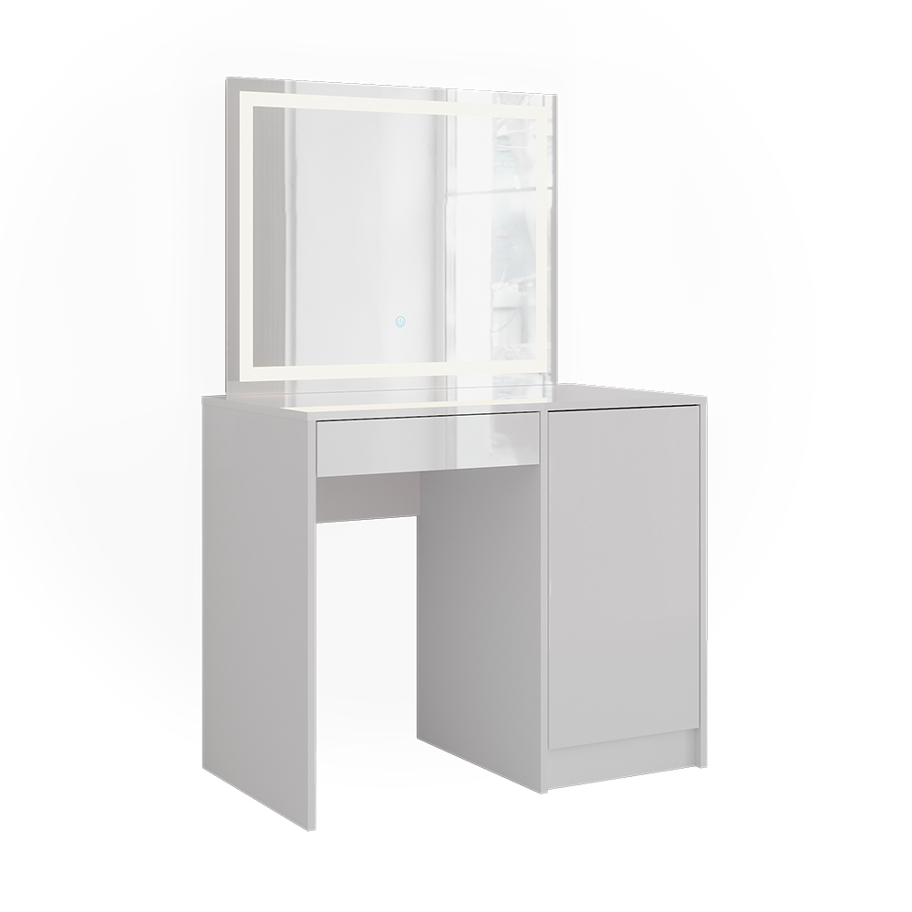 Vicco Stół toaletowy Sherry, Biały/biały wysoki połysk, 89.8 cm z lustrem LED