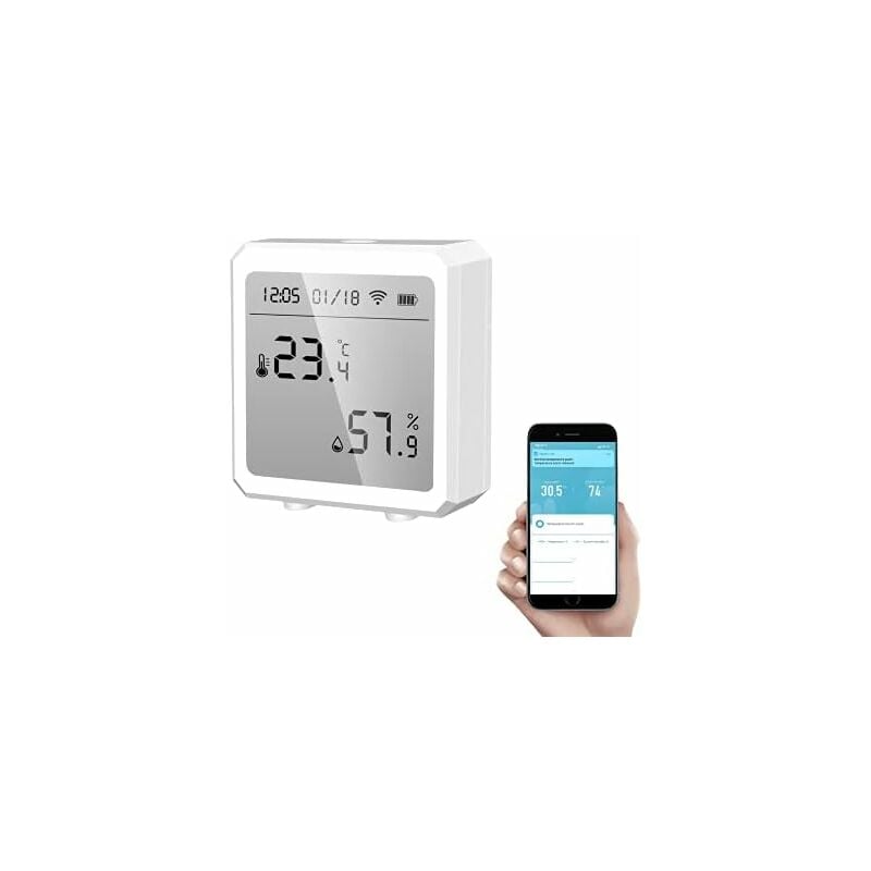 Termometr higrometr Smart WiFi czujnik temperatury i wilgotności Bluetooth z podświetleniem do wnętrz na zewnątrz kontrola przez aplikację Tuya biały